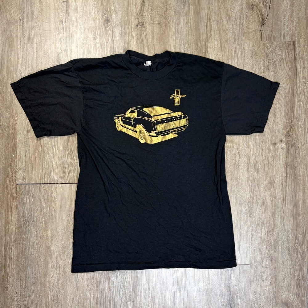 VTG Mustang Sportswear T Shirt Single Stitch Black XL Ford Gold Vintage